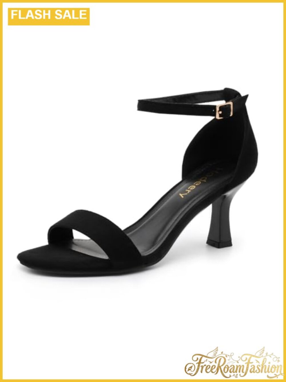 Kitten Heel Open Toe Ankle Strap Sandals Faux Leather